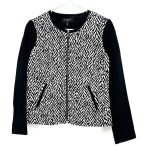 Talbots Size 4 Petite Jacket Black & White Zig‎ Zag Zip Up Workwear Business
